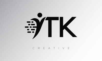 TK Creative Digital Monogram Logo – Futuristic Letter mark Design Featuring Human Shape, Pixel Motion & Minimal Tech Style for Innovative Branding Identity