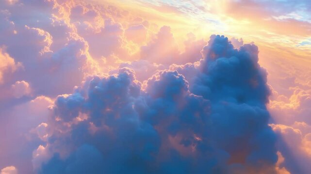 太陽光差し込む劇的な雲海と青空