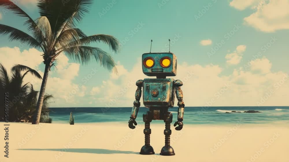 Aufkleber A robot standing on a beach with the ocean in the background