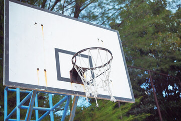 A basketball hoop hanging on a backboard