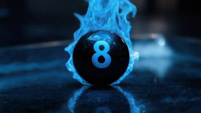 A close-up shot of a billiard ball with the number eight marked on its surface