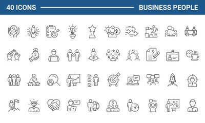 Business people line icon set. Outline icon collection. Editable stroke. Vector illustration.