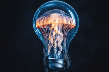 Creative fusion of a jellyfish within a light bulb highlighting art and innovation