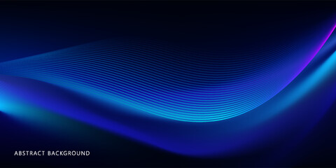 Obraz premium Abstract dark blue gradient background with glowing wave lines.