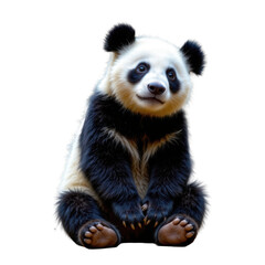 Fototapeta premium Adorable baby panda sitting on the ground with a curious expression looking directly at the viewer