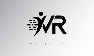 VR Creative Digital Monogram Logo – Futuristic Letter mark Design Featuring Human Shape, Pixel Motion & Minimal Tech Style for Innovative Branding Identity