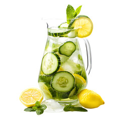 Refreshing Cucumber Lemonade with Mint in a Glass Pitcher