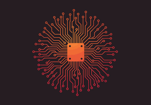 A stylized illustration of a central processing unit, circuit board design.
