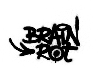 Graffiti brainrot text sprayed in black over white