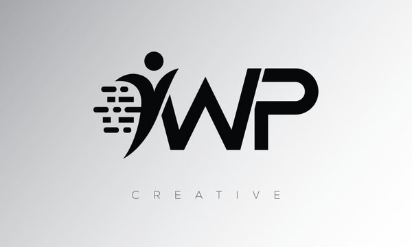 WP Creative Digital Monogram Logo &ndash; Futuristic Letter mark Design Featuring Human Shape, Pixel Motion & Minimal Tech Style for Innovative Branding Identity