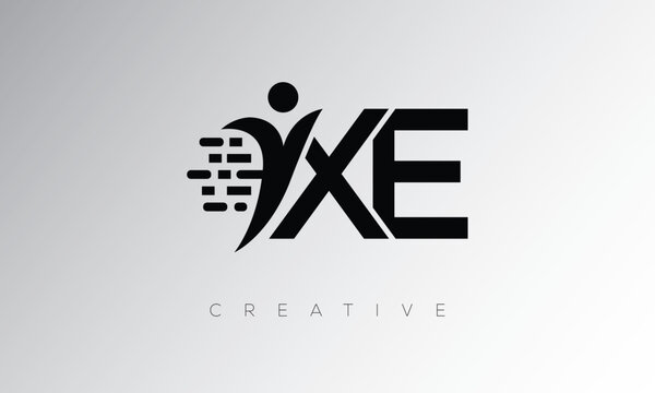XE Creative Digital Monogram Logo &ndash; Futuristic Letter mark Design Featuring Human Shape, Pixel Motion & Minimal Tech Style for Innovative Branding Identity