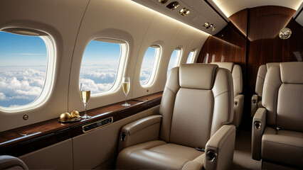 Fototapeta premium s the interior of a private jet with leather seats