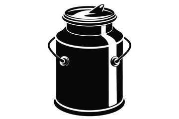 Black and White Illustration of a Metal Milk Can with Handle and Lid