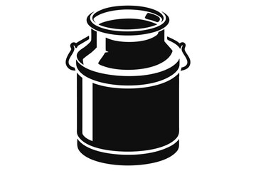 Black and White Graphic of a Traditional Milk Can with Side Handles, Open Top