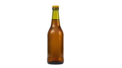 Cold brown glass beer bottle with cap isolated on a white background, bear bottle png