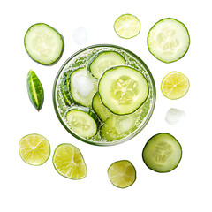 Refreshing Cucumber and Lime Drink with Ice Cubes