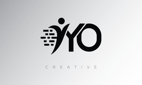 YO Creative Digital Monogram Logo &ndash; Futuristic Letter mark Design Featuring Human Shape, Pixel Motion & Minimal Tech Style for Innovative Branding Identity