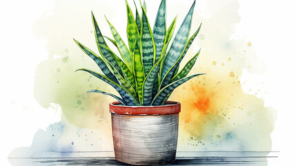 Clipart of watercolor Snake Plant in the pot