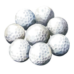 Golf Balls, watercolor illustration vector, isolated on a white background.
