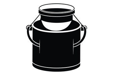 Black Silhouette of Vintage Milk Can Container with Rounded Handles and Open Top