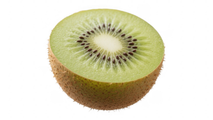 Fresh Green Kiwi Fruit Half Showing Bright Flesh and Seeds on Transparent Background