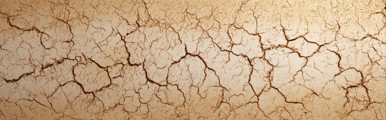 Fototapeta premium Beige cracked clay surface with deep shadow lines on dry background
