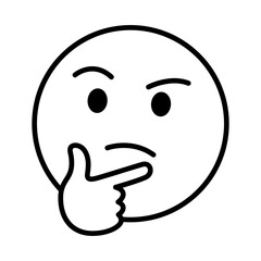 Thinking face emoji line art in isolated on white background, ideal for idea or question concept