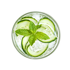 Refreshing Cucumber and Mint Drink with Ice in a Glass