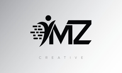 MZ Creative Digital Monogram Logo – Futuristic Letter mark Design Featuring Human Shape, Pixel Motion & Minimal Tech Style for Innovative Branding Identity