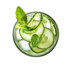 Refreshing Cucumber and Mint Drink with Ice in a Glass