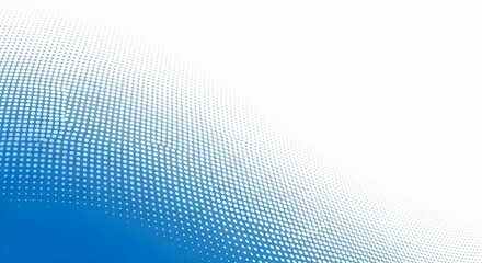 Digital Abstract Blue-to-White Gradient Background with Curved Wave of White and Light Blue Dots in Grid Pattern