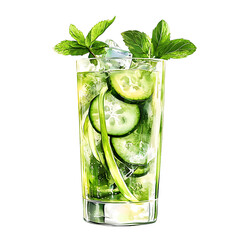 Refreshing Cucumber Mint Drink with Ice and Garnish