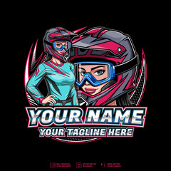 Supermoto Logo template with female racer character illustration