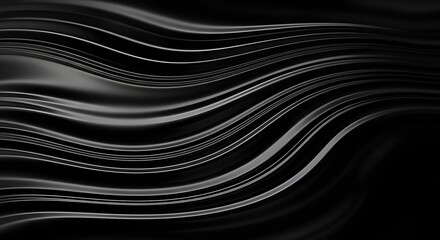 Elegant Abstract Flow of Dark Silky Folds in Monochromatic Black and Grey with Soft Highlights and Fluid Texture