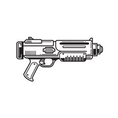 Vector illustration of a futuristic sci fi laser gun in vintage art silhouette style isolated on white background