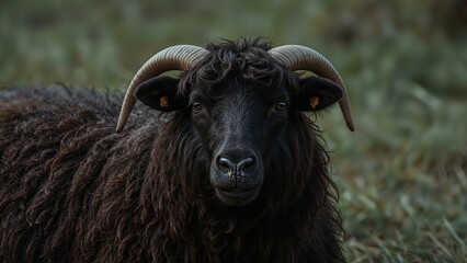Naklejka premium Black sheep close view