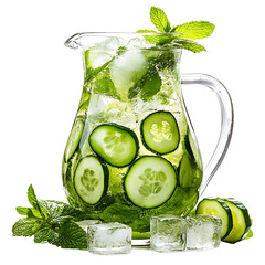 Refreshing Cucumber Mint Water in a Glass Pitcher with Ice Cubes
