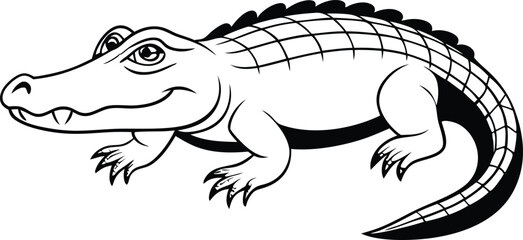 Vector illustration of a cartoon crocodile line art