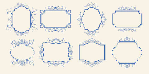 Set of vintage decorative calligraphic frames. Elegant retro ornamental borders. Vector illustration