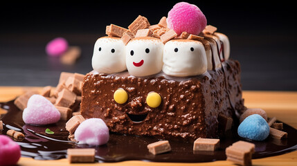 Chocolate honey toast with ice cream and marshm