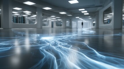 Cutting Edge Server Room Showcasing Advanced Network Visualization Connecting Digital Infrastructure And Modern Technology With A Sleek Futuristic Design