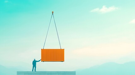 Container Being Lifted by Crane in a Blue Sky Scenario