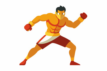 Naklejka premium Vintage black and white illustration of a muscular male boxer in a powerful fighting stance. This dynamic vector-style artwork features bold line shading, detailed muscle anatomy