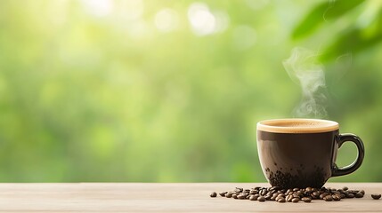 Aromatic Coffee Awakening A Fresh Day With Nature As Background