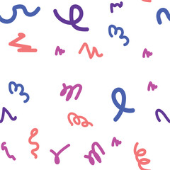 Bright hand-drawn squiggle lines scattered across a white background, creating a seamless and modern abstract design.
