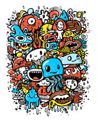 Colorful Doodle Art with Whimsical Characters and Playful Designs