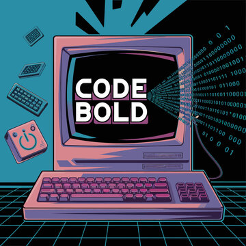 Retro Computer Code Bold Design Digital Art 80s Style Synthwave Technology Background Vintage PC Illustration Graphic Retrofuturistic Artwork Cyberpunk Aesthetic Binary Code Streaming Pixel Art Old   