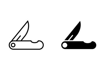 Pocket knife icon set. army small penknife tool vector symbol in black filled and outlined