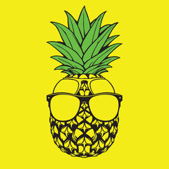 Pineapple with Sunglass vector design illustration.