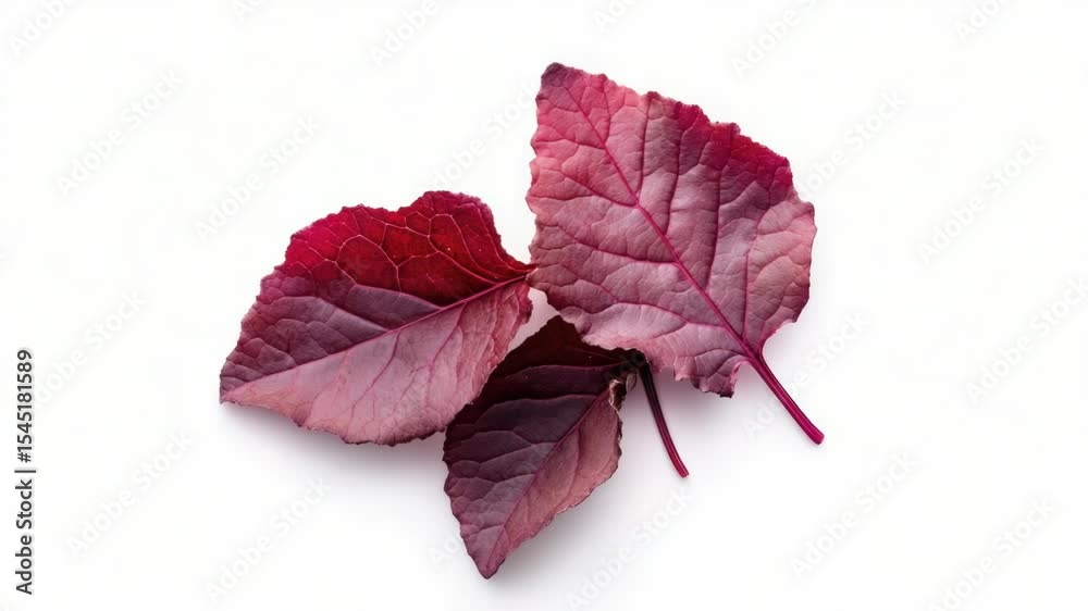 Poster A close-up of two red leaves lying on a white surface, perfect for use in designs and projects where a pop of color is needed